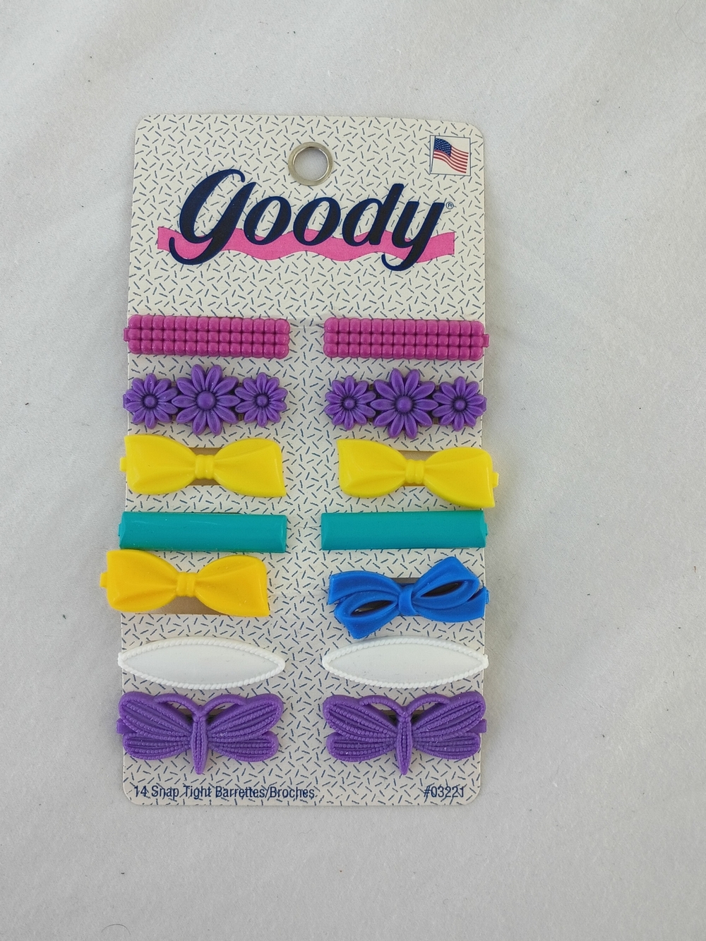 Goody Kids Barrettes Snap-Tight 1995 Purple, Yellow, Teal, Blue, White 03221 Vtg